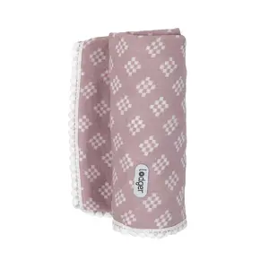 Swaddle blanket LODGER SWT 107 — 1200×1200 mm, patterned pink and purple, STANDARD 100 by OEKO‑TEX