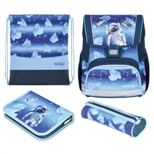 HERLITZ Loop Plus Cosmic Explorer skolas soma komplekts zēniem — poliesters, iekļauj mugursomu, sporta somu, penāli, zīmuļu maisiņu