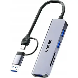 Хаб Unitek 5-в-1 USB-A/C 5 Гбит/с кардридер H1320AGY01 — поддержка SD и microSD
