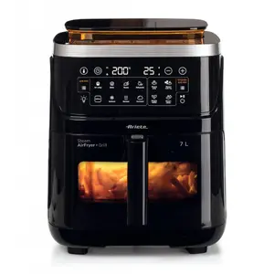 Аэрофритюрница Ariete 4636 с функцией пара и грилем 1700Вт 7Л 10 программ приготовления прозрачная корзина сенсорное управление черная