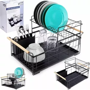 Dish rack Vilde 2-tier black, 48×29×28.5 cm – compact kitchen drainer