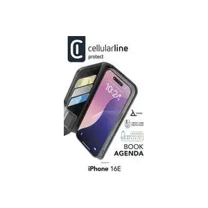 Aizsargvāksnis Cellularline Book Agenda 2 priekš Apple iPhone 16E — melns