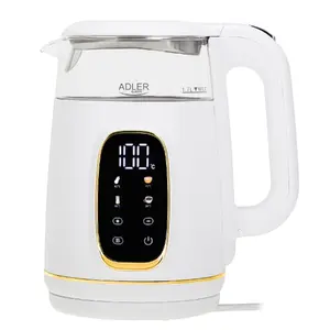 Electric kettle Adler AD 1305WG — 1.7 L, 2200 W, glass/plastic, white/gold/transparent