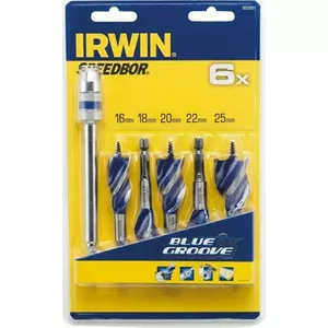 Drill Bit Set Irwin Blue Groove for Wood 5 pcs — diameters 6, 16, 18, 20, 22, 25 mm