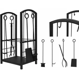 Fireplace tool set stand Ikonka PK011 – wood holder with tools