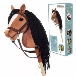Rotaļlieta jātnieks Tootiny Horse on a stick HOPPIHORSE A4 Bay — plīša zirgs uz koka nūjas