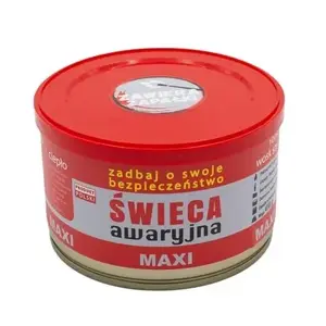 Emergency survival candle FULER HASKE Pro MAXI 410 g — natural soy wax, 72 h burn time, 99 mm × 65 mm, steel can
