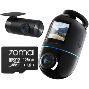 Dash cam 70mai Omni X800 4K with 70mai 128GB SD card — 4K front+interior recording