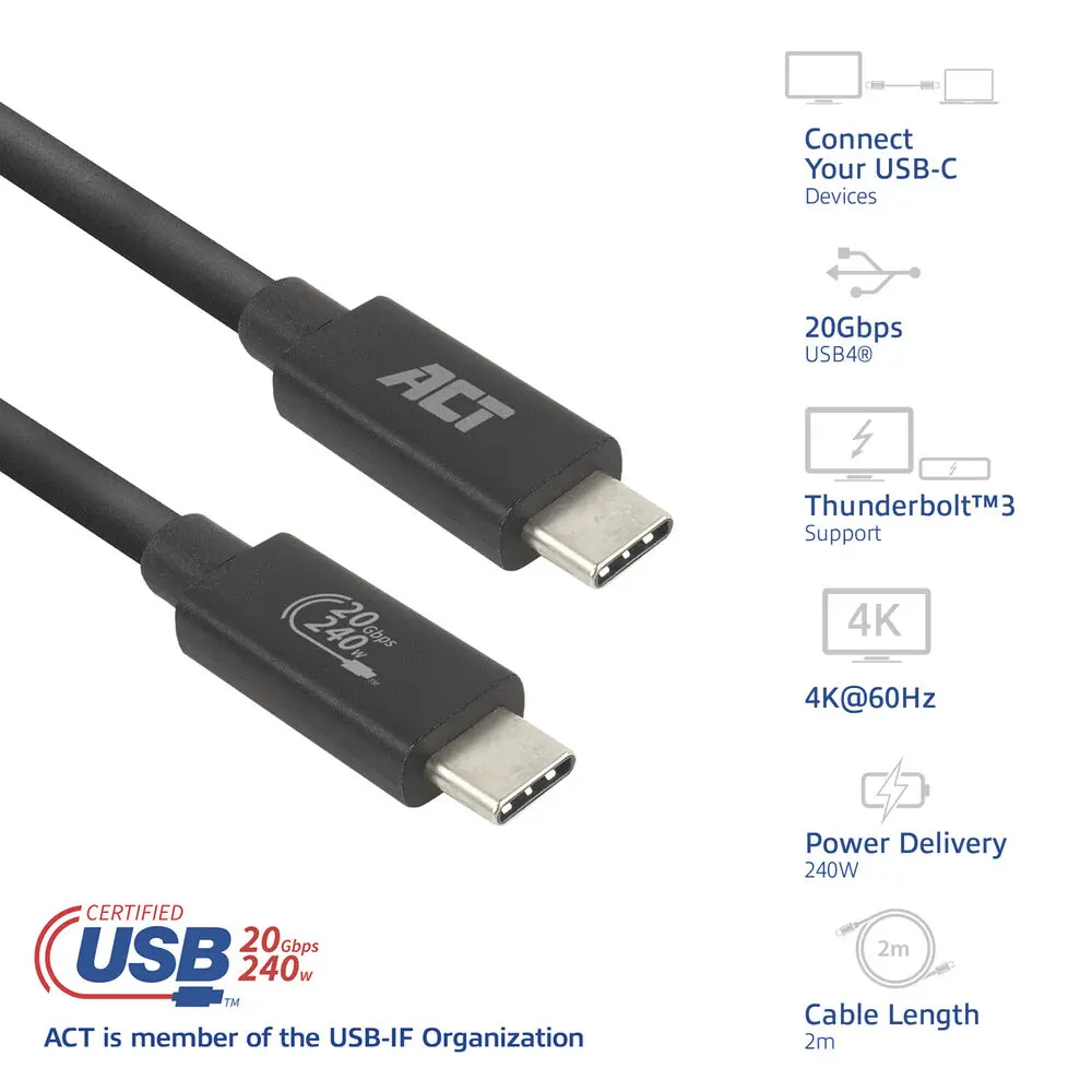 ACT AC7432 USB4 240W USB-C Cable 2m Photo 3