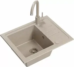 RING BEN 116 Granite Sink 55x44 cm in River Sand with Beige Faucet, Siphon, and Cap
