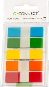 Index tabs Q-Connect KF14966, polypropylene (PP), 12×45 mm, 100 sheets, hanging pack, assorted colors