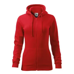 Sieviešu džemperis MALFINI Trendy Zipper 411 sarkans, 300 g/m², rāvējslēdzējs priekšpusē, garas piedurknes