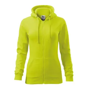 Sieviešu džemperis MALFINI Trendy Zipper 411 300 g/m² Lime punch, ar rāvēju, garas piedurknes