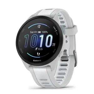 Смарт‑часы GARMIN Forerunner 165 — GPS, AMOLED 1,2", 4 ГБ, 5 ATM, 11 дней работы, серый корпус, белый ремешок