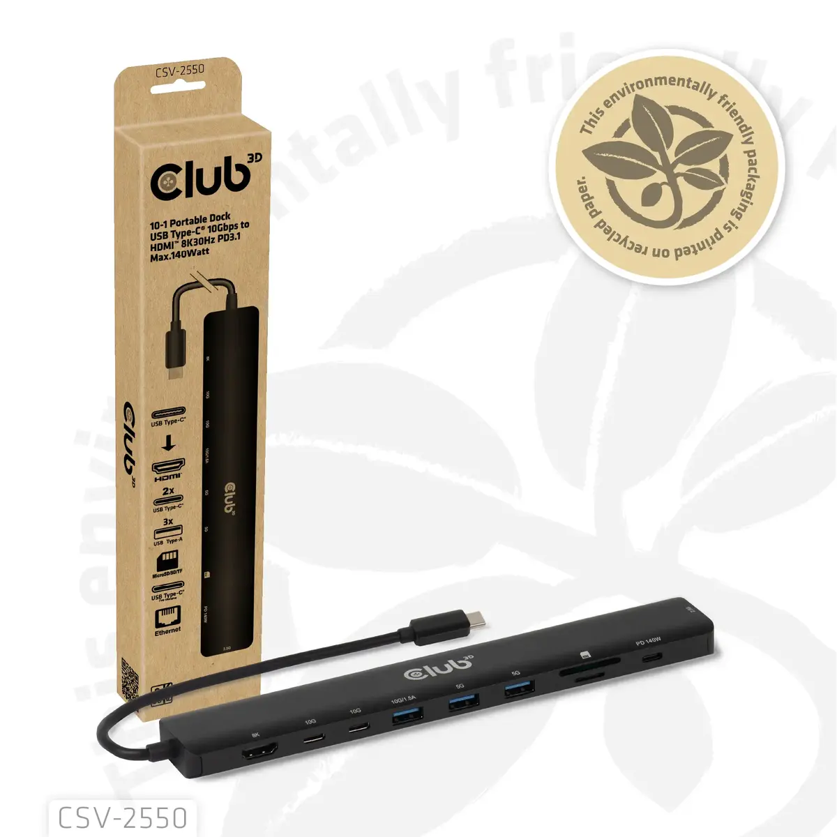 Портативная док-станция club 3d 10-1 USB-C HDMI 8K PD140W Photo 2