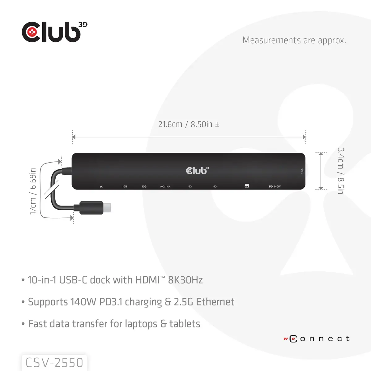 Портативная док-станция club 3d 10-1 USB-C HDMI 8K PD140W Photo 5