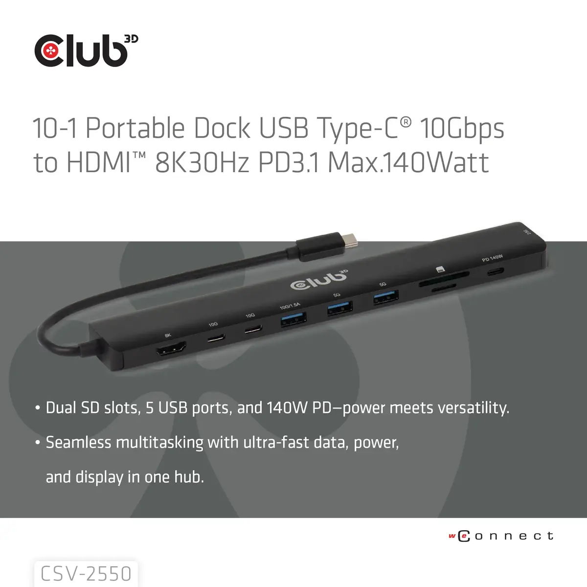 Портативная док-станция club 3d 10-1 USB-C HDMI 8K PD140W Photo 7