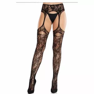 Чулки Leg Avenue D-243067 — черные выше колена с кружевной резинкой
