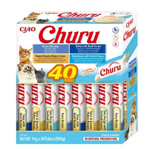Влажные лакомства для кошек INABA Churu набор Тунец с морепродуктами — 40 x 14 г паста, без зерна, без сахара