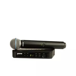 Studijas mikrofons Shure BLX24E/B58-H8E — bezvadu sistēma 518–542 MHz, darbības rādiuss 100 m, melns, 2 gab., AA akumulatori