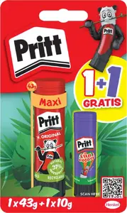 Glue stick Pritt 2+1 43 g — refillable set with two glues and one spare, animal design
