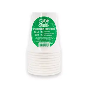 Disposable ecological glasses GoGreen 250 ml, pack of 10, white