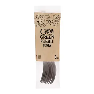 Reusable forks GoGreen 1901361 black 6 pcs — reusable utensil set, plastic, black, 6 pieces