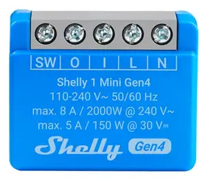Smart switch Shelly 1 Mini Gen4 1P wireless 110–240V 50–60Hz 1.2W Bluetooth Wi‑Fi ZigBee 34×16×29 mm