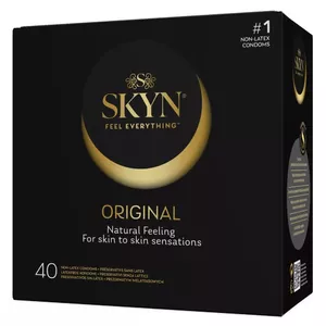 Condoms SKYN ORIGINAL pack of 40 — latex-free ultra-thin polyisoprene, 180 mm length, 53 mm nominal width