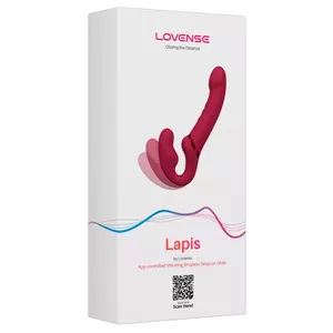 Страпон LOVENSE Lapis силиконовый черный – двойной вибратор с управлением через приложение, общая длина 23 см, вставные 8,7 см и 13,8 см, Ø макс. 3,9 см, перезаряжаемый