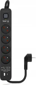 Kerg power strip with circuit breaker — 4 USB-C + USB-A ports, 16A, 5 m cable, black