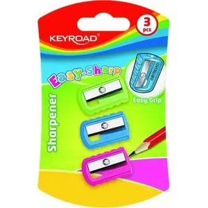 Точилка для карандашей Keyroad Easy-Sharp пластиковая, одна резьба, набор 3 шт., цвета в ассортименте
