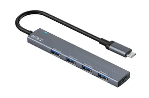 USB Type-C interfeisa centrmezgls Deltaco USBC-HUB206 ar 4 portiem, datu pārsūtīšanas ātrums 5000 Mbit/s, alumīnija korpuss, pelēks