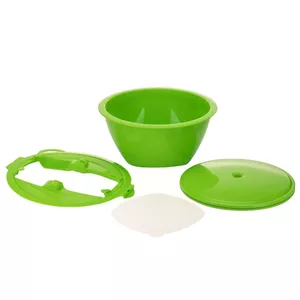 Salātu bļoda Börner MULTIMAKER DE143BS20150 zaļa — 27×27×15 cm, ar vāku un sietiņu, piemērota mikroviļņu krāsnij un saldētavai