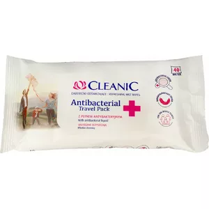 Влажные салфетки CLEANIC Refresing с антибактериальным средством, дорожный блок 40 шт.