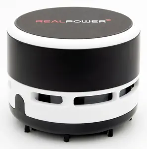 Rokas putekļsūcējs RealPower Mini Hoover-1 — ar baterijām, sausa tīrīšana, bez maisa, AA, 90 min darbība, melns/balts