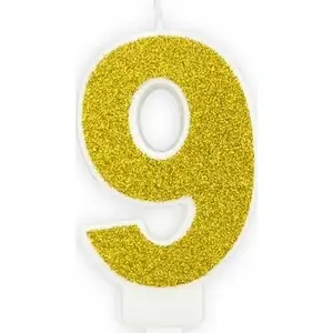 Birthday candle number 9, gold glitter, 7 cm, No name