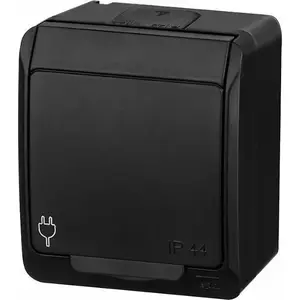 Наружная розетка с заземлением 2P+Z ELEKTROPLAST HERMES 0321-09, IP44, одиночная, чёрная