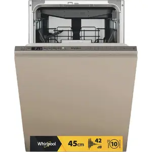 Fully built-in slimline 45 cm dishwasher Whirlpool WH6IB10BS7LA0 with 10 place settings, 9 washing programs, 42 dB noise level, and energy class B
