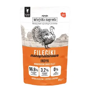 Wet cat food wiejskazagroda Monoprotein Turkey Fillets 85 g — single-protein wet pâté, 15% protein, 75% moisture