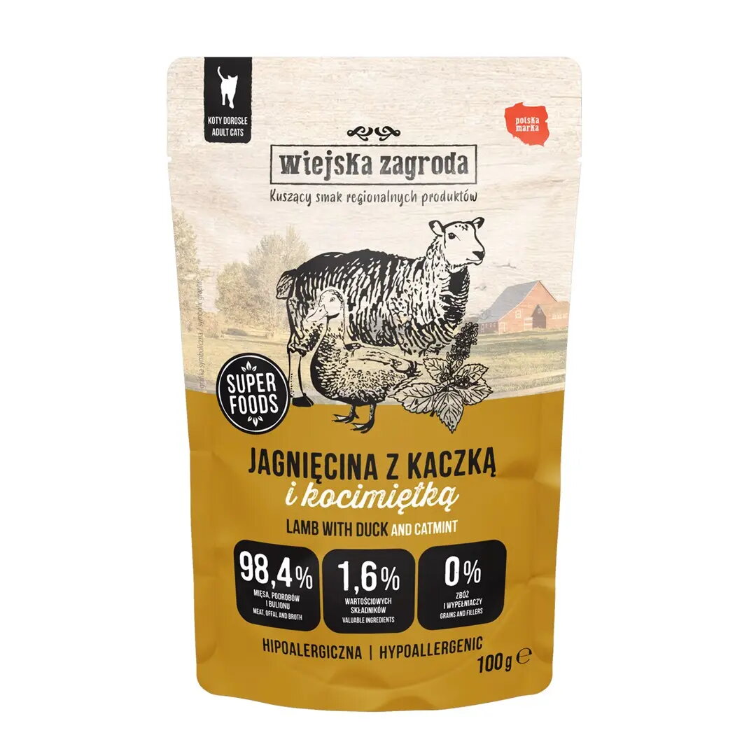 Mitrs kaķu barība wiejskazagroda Lamb &