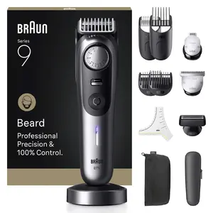 Bārdas trimmeris Braun BT9560 akumulatora slapjš un sauss melns pelēks 52 garuma iestatījumi 0.5 mm līdz 2 cm 180 min darbības laiks