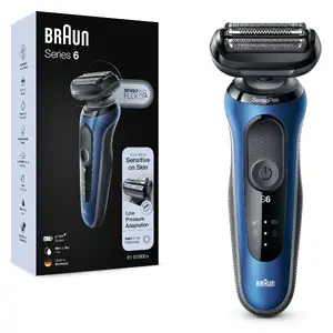 Folijas skuveklis BRAUN Series 6 61-B1000s — 3 galviņas, SensoFlex un SensoFoil, Li‑Ion akumulators, Wet & Dry, melni‑zils