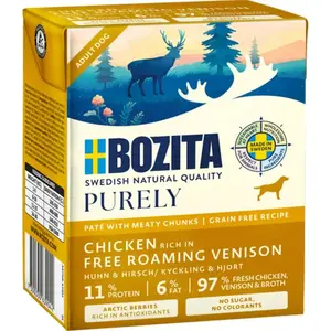 Mitrs barības produkts suņiem BOZITA Purely Chicken & Venison Adult 370 g — bez lipekļa un sojas, mitrums 79%