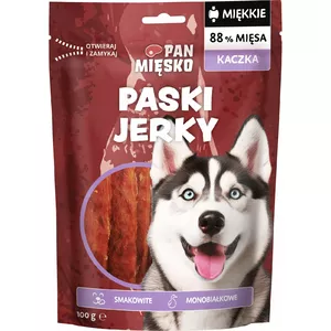 Лакомство для собак pan miĘsko Jerky Strips Duck 100 г — гипоаллергенные полоски из утки, пакет 100 г