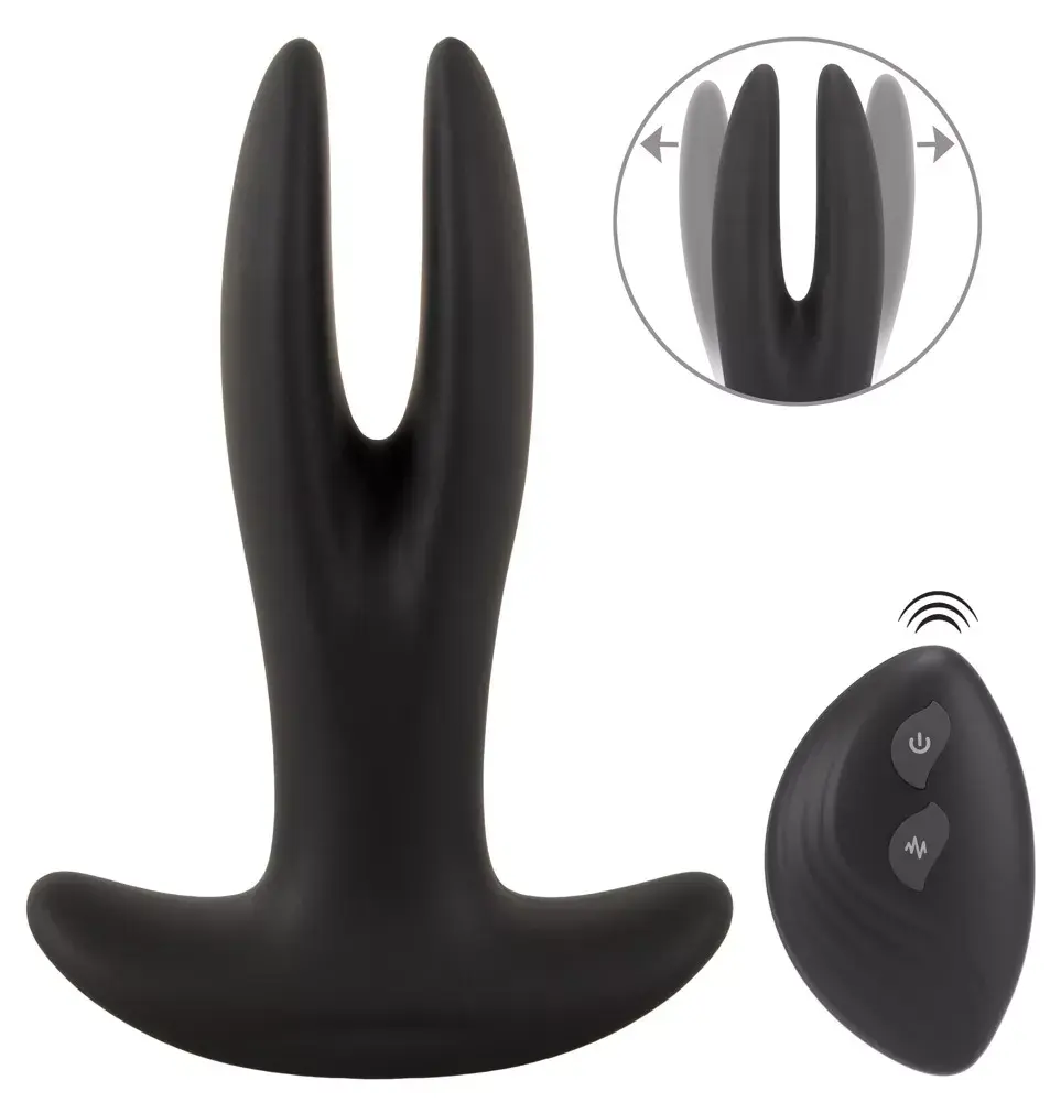 Анальный вибратор ANOS Silicone Black — 2-рукий RC, перезаряжаемый Photo 2