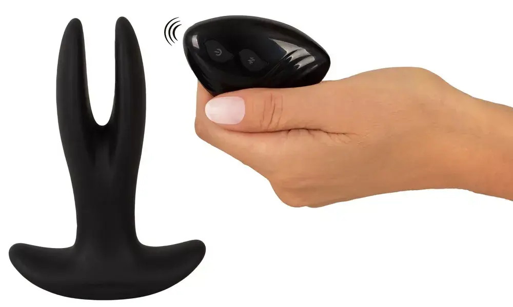 Анальный вибратор ANOS Silicone Black — 2-рукий RC, перезаряжаемый Photo 8