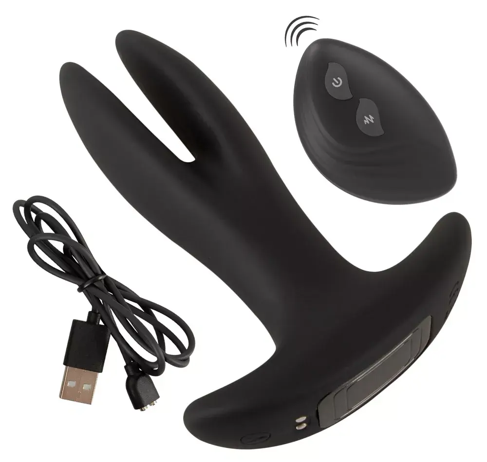Анальный вибратор ANOS Silicone Black — 2-рукий RC, перезаряжаемый Photo 12