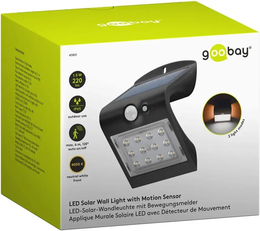 Outdoor Wall Light Goobay 1.5W Black LED Solar Photo 8