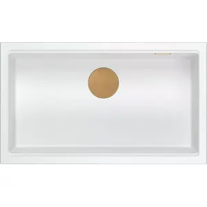 GraniteQ sink LOGAN 110 76x44x23.5 cm 1-bowl inset snow white with manual copper siphon
